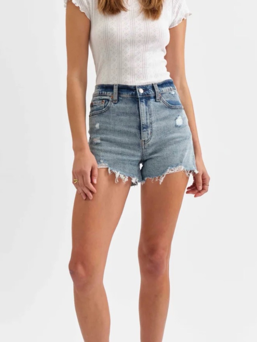 Daze Hug High-Rise Distressed Denim Shorts - Light Wash Size 29